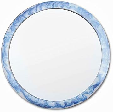 Pistily Antique Blue Marbled Mirrored Round Serving Platter Ornate Accent Vanity, Food Decorative Display Platter