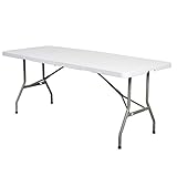 Conveniente y compacta: esta mesa se dobla por la mitad y se coloca plana cuando se dobla para un fácil almacenamiento en el armario, debajo de la cama, en cualquier lugar. El cómodo asa facilita el transporte.