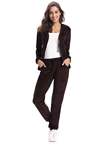 Aibrou Survêtement Femme 2 Pièce Sweat Zippé à Capuche + Pantalon Jogging Solide Ensembles Sportswear Tenue D'intérieur pour Sports Casual