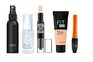 SHENY BEST BEAUTY MAKEUP COMBO KIT THE MATTE MAKE UP FIXER LONG LASTING AND HYDRATING FACE SPRAY. 2 IN 1 BB HIGHLIGHT AND 3D CONTOUR BALM STICK 6.2G. PRO PREP HD FACE PRIMER , PORE FILLER PRIMER, SMOTHNING PRIMER , LIGHT WEIGHT PRIMER CLEAR, 15ML PRIMER - 35 ML (WHITE). PRIMER - 100 G TRANSPARENT. FIT ME MATTE+PORELESS LIQUID TUBE FOUNDATION. EYELINER 24H LONG LASTING SWEAT, WATERPROOF EYELINER PEN DARK FOR WOMEN GIRLS (1 PACK BLACK) BEST MAKEUP (5 Items in the set)