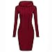 Produktbild TianWlio Kleid Damen Langarm Solide Patchwork O Hals Lässig Langes Kapuzenpulli Kleid Rot 2XL