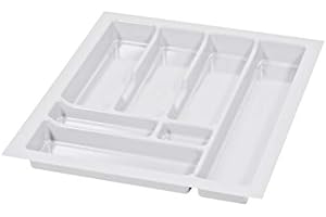ALUSFERA Portaposate per Cassetti 50 cm – Organizzatore per Cassetti con Scomparti Regolabili – Vassoio Portaposate per Cucina – Regolabile e Facile da Pulire - 430x490mm Bianco