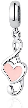 Cute Dangle Musial Note Music 925 Sterling Silver Charm Pink Enamel Heart Bead Fit European Bracelet By Chengmen Jewellery