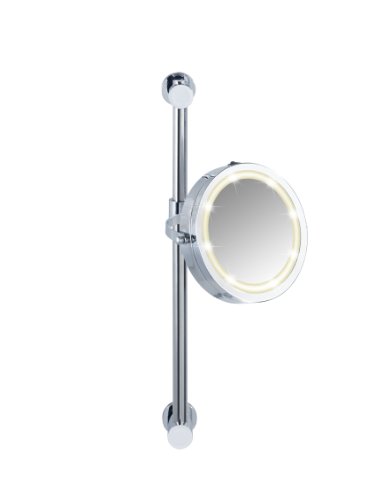 WENKO 20907100 Power-Loc LED Wandspiegel Carpi – Befestigen ohne bohren, Spiegelfläche ø 17.5cm, 500% Vergrößerung, Stahl, 25.5 x 50.5 x 23 cm, Chrom - 8