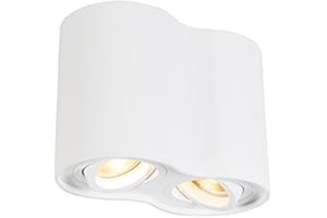 Qazqa - Spot regulowany biały - Rondoo Duo - GU10 | 2 światło - Stal - Odpowiednie dla Oświetlenie wewnętrzne,Jadalnia,Przedpokój/Antresola,Biuro/Gabinet,Kuchnia,Sypialnia,Sklep/Salon wystawowy,Sal