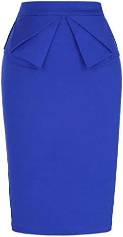Women's Solid Cotton Mini Pencil Skirt with Elastic Waist Blue (M) KL-3 CL454
