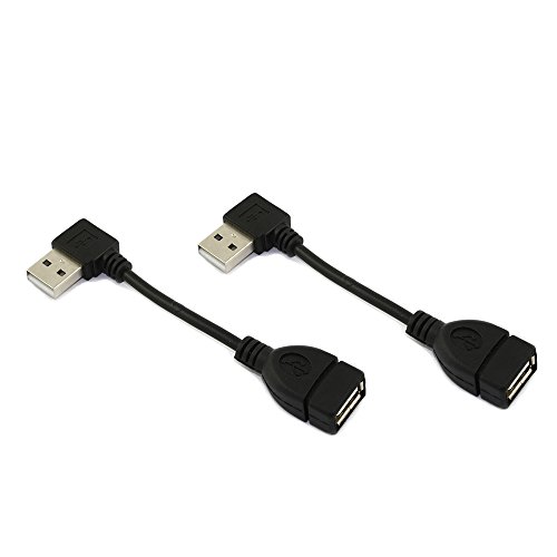 COM-FOUR USB 2.0 Verlängerungskabel Stecker / Buchse Adapter 90° links gewinkelt 10 cm - 2 Stück
