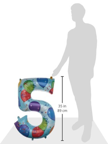 Folienballon Riesen Zahl 5 Geburtstag 88cm groß Motiv Ballons, ohne Ballongas leer, 55x88cm - 2