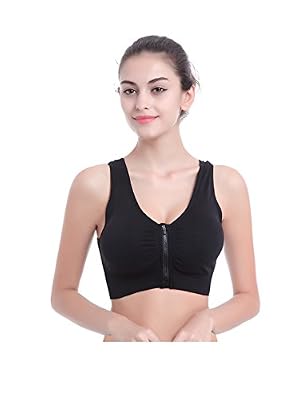 Letuwj Femme Brassière de Sport Avec Zip Devant Racer Back Noir Medium