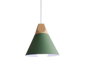 Hongho Suspensions Luminaires Industriel Retro E27 Métal Plafonnier Luminaire Moderne Lumiere Metal et Bois Luminaire éclairage Vintage Plafonnier Lustre Lampe (Vert)