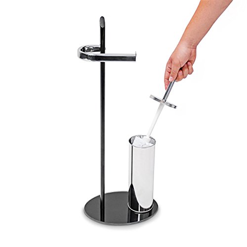 Relaxdays WC Garnitur KLAAS aus Edelstahl und Glas HBT 70 x 28 x 20 cm Bürstengarnitur mit Klobürste und Halter aus Metall WC-Ständer samt WC-Bürste mit Bürstenhalter Toilettenbürste, silber / schwarz - 3