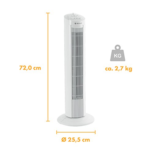 Tecvance Säulenventilator, Turmventilator in weiß | 90° Oszillierender Ventilator mit 3 Geschwindigkeitsstufen | Tower-Ventilator mit Timer mit Zeitschalter von 0 – 120 min - 3