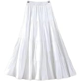 Women Traditional Ethnic Viscose Rayon Maxi Skirt with Flared Design with Elasticated Waist White