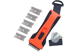 EUROAMZ Raspador Vitroceramica Profesional Ergonómico, Compartimento en el mango con cuchillas de repuesto. Rascador de vitroceramica, ventanas, acero y superficies lisa.