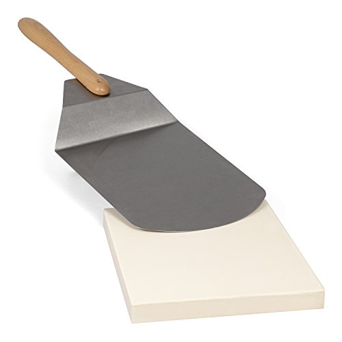 Rustler Pizzastein - eckig - 31,5 x 25,5 x 3 cm + Pizzaschieber (Edelstahl/Holz)