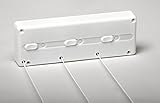 Tendedero de hierro con 6 varillas de 12 mm; de grosor; disponible en dos formatos; anclado en la pared o fijado en el techo; capacidad de tendido 96 m aproximativo medidas caja (cm): 10 x 45 x 161 sistema individual de carga con varilla independiente para minimizar el esfuerzo óptima aireación y secado sin obstaculizar el paso; incluye material e instrucciones necesarios para un sencillo montaje; tendedero de aluminio de 16 x 16 mm con varillas de pvc de 45mm; cuerdas de nylon para subir y bajar; ganchos de hierro para fijar en el techo; capacidad de tendido 16 m aproximativo sistema de carga global óptima aireación y secado sin obstaculizar el paso; incluye material e instrucciones necesarios para un sencillo montaje; tendedero techo y/o paredes cm 15 kg 15 kg 09