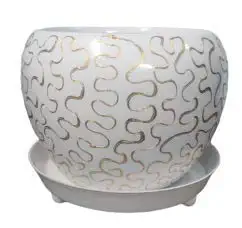 TRT White Iron with Carved line Print Stand with Pot (Pot Dia- 13cm , Stand Height-7cm )