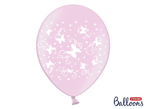 SiDeSo® 10 Luftballons Metallik pink Schmetterling weiß Hochzeit Valentinstag