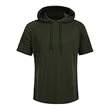 VECDY Herren Bluse,Räumungsverkauf-Men's Autumn Long Sleeve Plaid Hoodie Hooded Sweatshirt Top Tee Outwear Blouse Lässige, hübsche Kapuzenpullover (54, Kurze Ärmel-Armeegrün)