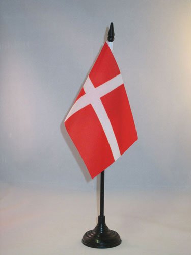 AZ FLAG - Denmark Table Flag 4'' x 6'' - Danish Office Flag 100% Polyester 15 x 10 cm - Mini Desk Flag with 10'' Pole and Black Plastic Base