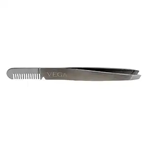 Vega 2 In 1 Brow Groomer and Tweezer, Silver, 16 g