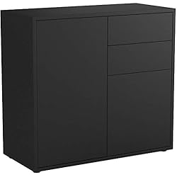 Vladon Commode Buffet Ben, Corps en Noir Mat/Façades en Noir Mat