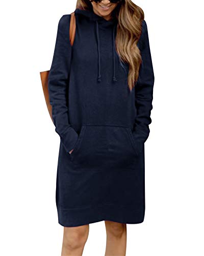 Kidsform Sweat-Shirt Robe Femme à Capuche Pull Manches Longues Casual Tops Robe Automne Hiver T-Shirt Hauts avec Poches A Marine 36 EU