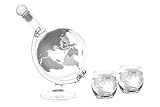 Whisky Karaffe 750 ml GLOBUS und 2 Gläser Set je 350ml Glaskaraffe Welt Dekanter Flasche 0,75 Liter l Glasflasche Likörflaschen Schnapsflasche Wein Schnaps von slkfactory (1 Stück & 2 Gläser)