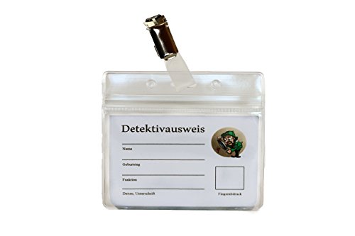 6 x Detektivausweis für Kindergeburtstag mit Clip, Hülle und Umhängeband