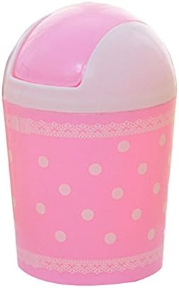 Cuteco 1 pc Mini Desktop Dustbin Paper Waste Trash Can Home Office Kitchen Litter Organizer Storage Bins With Swing Lid Keep Table Desk Tidy (Pink)