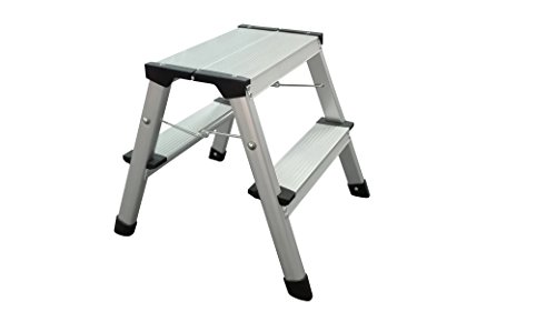 1PLUS Aluminium Tritt / Leiter Trittleiter Klapptritt 2 x 2 Stufen bis 150 kg belastbar, Höhe: ca. 40 cm - 5
