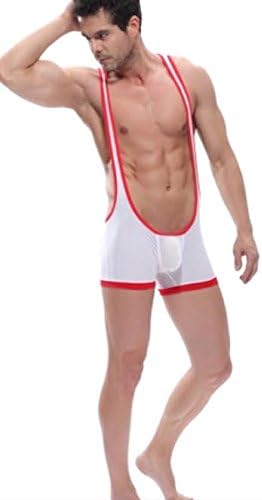 Harrowandsmith men's smooth sexy bodysuit freestyle wrestling singlet men sexy backless wrestling bodysuit lingerie leotard underwear multiple colour available sizes small medium large (Medium, White)