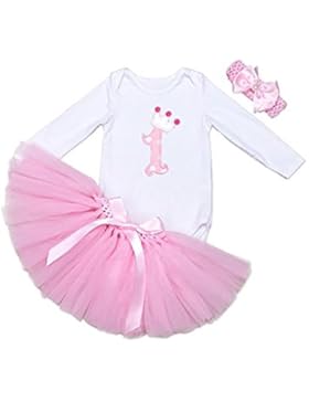 Mainaisi Baby Mädchen 1. Geburtstag Kleidung Set 3 Stück Romper + Rock Tütü + Stirnband Geschenk Verkleidung,...