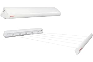 Leifheit Séchoir mural Rollfix 210 Longline, sèche linge dépliable avec 5 fils de 4,20 mètres, étendoir à linge robuste pour intérieur et extérieur 83040 Blanc 50 x 23 x 17 cm