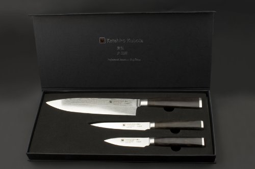 KATAHIRO KUBOTA - das Damast Chefmesser-Set der Superlative aus 66 Lagen japanischem Damaststahl auf VG-10 High-Carbon Stahlkern Chef