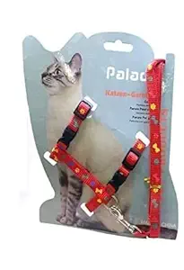 Woofy New Printed Cat Adjustable Nylon Harness Strap Collar with Leash Set Small Pet Walking Nylon Harness Strap Collar with Leash Set - Pack 1 (Color May Very)