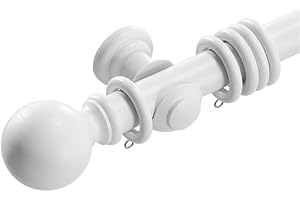 Loch & Skye Wooden Curtain Pole Set - White, 180cm (2x90cm) - 28mm Diameter Fixed Length Beechwood Curtain Rod with Finials, Rings & Brackets - Wooden Curtain Poles for Eyelet Curtains and Windows