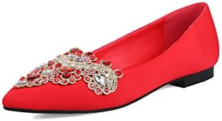 Retro Red Pointed Head Shallow Mouth Satin Flat Shoes (Color : Red, Size : EU36/UK4/CN36)