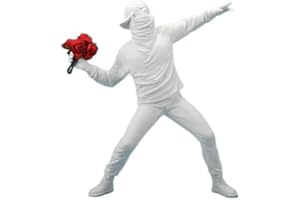 Taxually Scultura Moderna Design, Statua Banksy in Resina Ragazzo Lancio di Fiori Statuette Decorative Casa Moderne Creativa Figura Ornamento per Soggiorno Ufficio (Bianco)