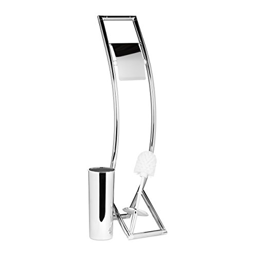 Relaxdays WC Garnitur CURVY HBT: 81 x 17 x 30 cm Toilettenbürstenhalter aus Metall in Edelstahl-Optik mit Toilettenpapierhalter und Klobürste als Klopapierhalter freistehend WC Bürstengarnitur, silber - 5