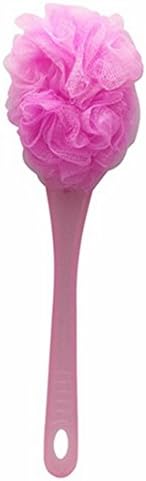 Minalo 18in Long Plastic Handle Nylon Mesh Brush/body Back/bath Shower Puff Large Head (Pink)