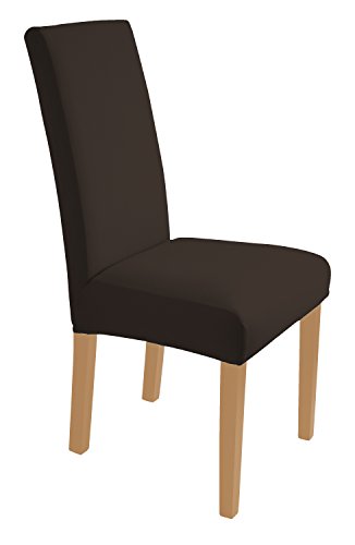 SCHEFFLER-HOME Mia aus Microfiber Stuhlhussen 2 Stück, Stretch-Stuhlbezug elastische moderne Husse, Dekoration Stuhl-Abdeckung aus Elastik-Stoff mit Gummiband für universelle Passform, bi-elastic Spannbezug, sehr pflegeleicht und langlebig – Braun - 2