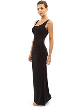 PattyBoutik Damen ärmelloses Sommer Maxi Kleid mit Rundhalsausschnitt und Seitenschlitz