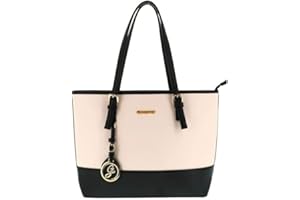 Gallantry - Sac à Main Femmes Grande Capacité - Sac Cabas Cours Format A4 Lycée - Sac Porté Epaule Fourre-Tout Taille XL - Porte-Document Travail Rayures - Chic Tendance - Beige Noir