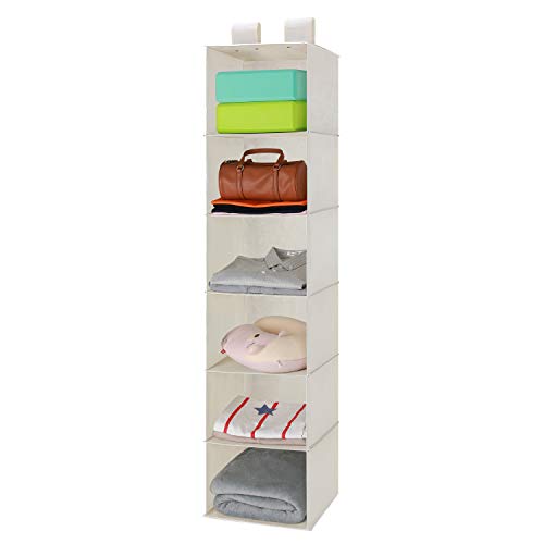 UMI. Essentials Étagère Suspendue Pliable, Etagere Rangement, Organiseur Placard de Rangement à 6 Compartiments, Organiseur de vêtement, Armoire Meuble de Rangement, 30.5 x 29.2 x 130,8 (cm), Beige