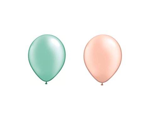 DeCoArt... 50 Latexballons Luftballons je 25x metallic pfirsich und metallic hellgrün (mint) ca. 28/ 30 cm Durchmesser und ein weißes Aufblasventil sowie ein DeCoArt...Infoblatt