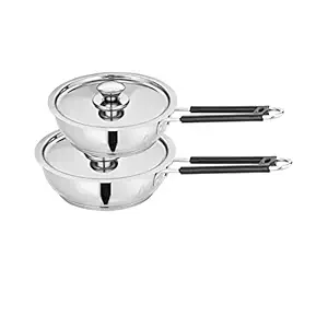 CAMRO Extra DEEP Fry PAN Induction Bottom Stainless Steel with LID Set of 2 ( 12 No. & 13 No. )