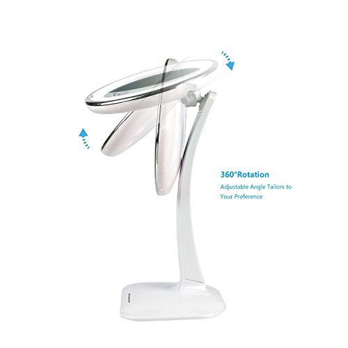 Auxent Kosmetikspiegel LED Beleuchtet mit 10-Facher Vergrößerung, Stand-Design, Doppelseitig, 360°Schwenkbar, Schminkspiegel mit Blendfreier Beleuchtung für Schminken, Rasieren und Gesichtspflege - 3