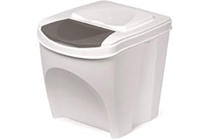 KrysGo 20 Litre Large Stackable Recycling Sorting Colour Coded Plastic Bins with Hinged Lids (White)