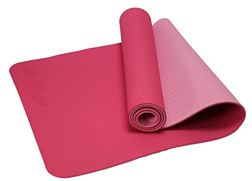 MaxYoga Esterilla para Yoga Pilates Gimnasia de material ecológico TPE. Yoga Mat Esterilla Antideslizante y ligero con grosor de 6mm, tamaño 183cm x 61cm. -Rosa